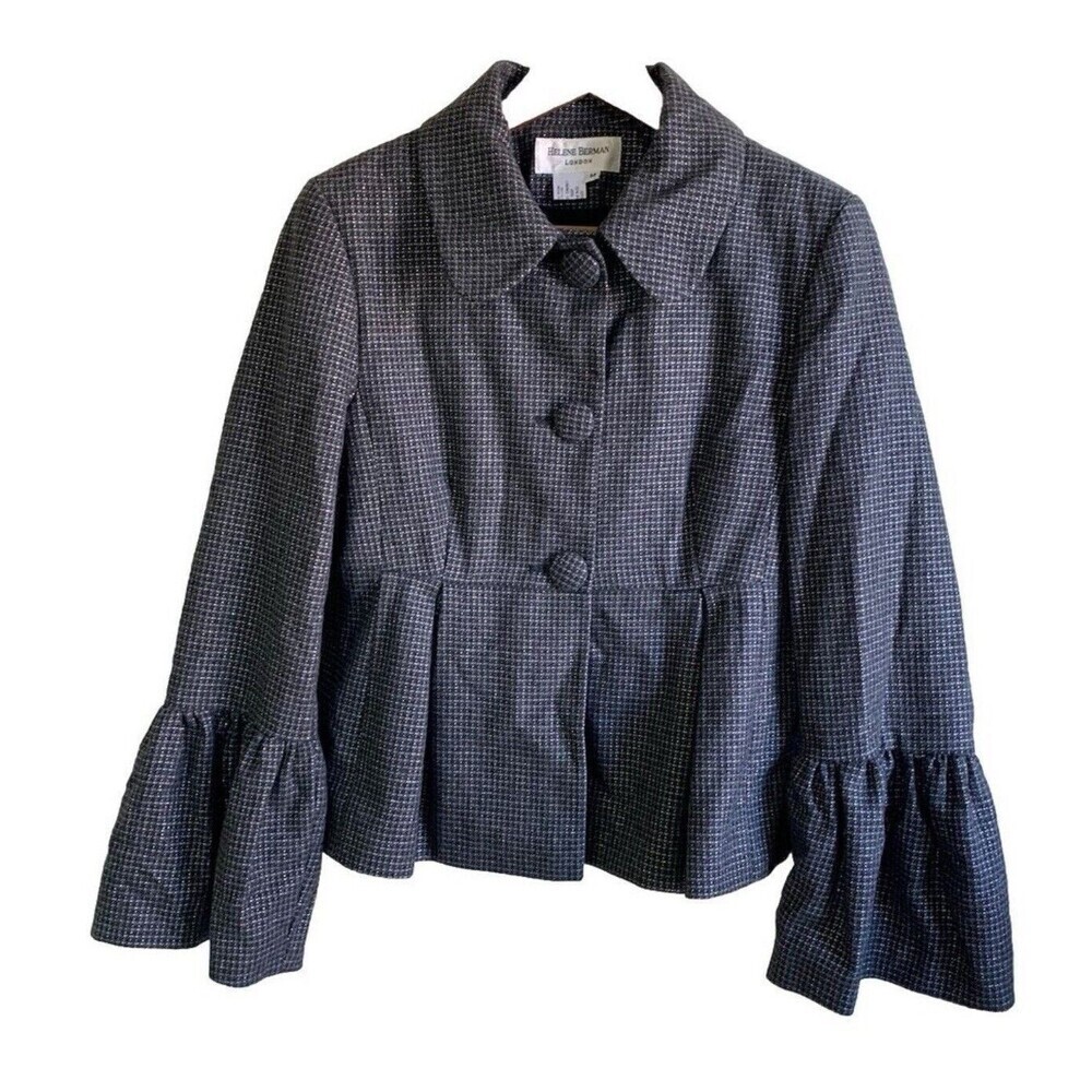 HELENE BERMAN Haute Couture Bell Cuff Tweed Shimmer Blazer Jacket Size:S